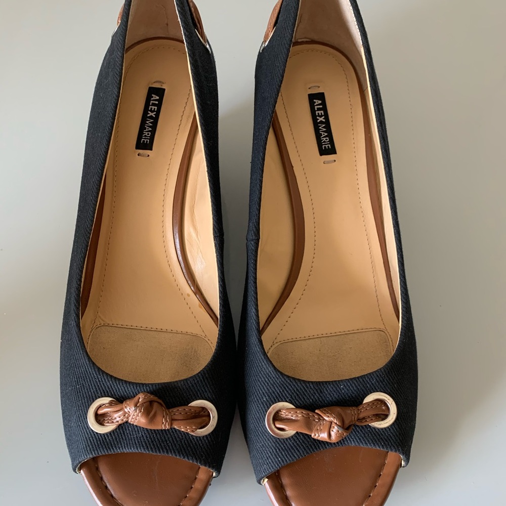 Alex Marie Navy & Brown Peep Toe Wedges